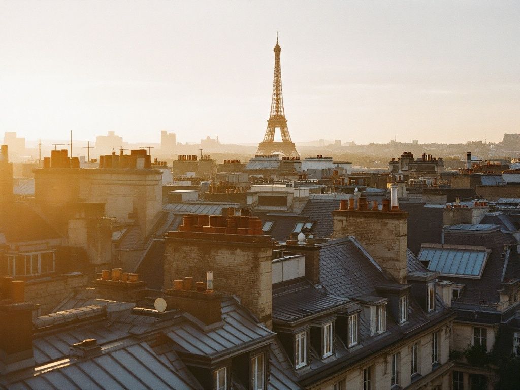 Telhados de Paris com a Torre Eiffel ao fundo